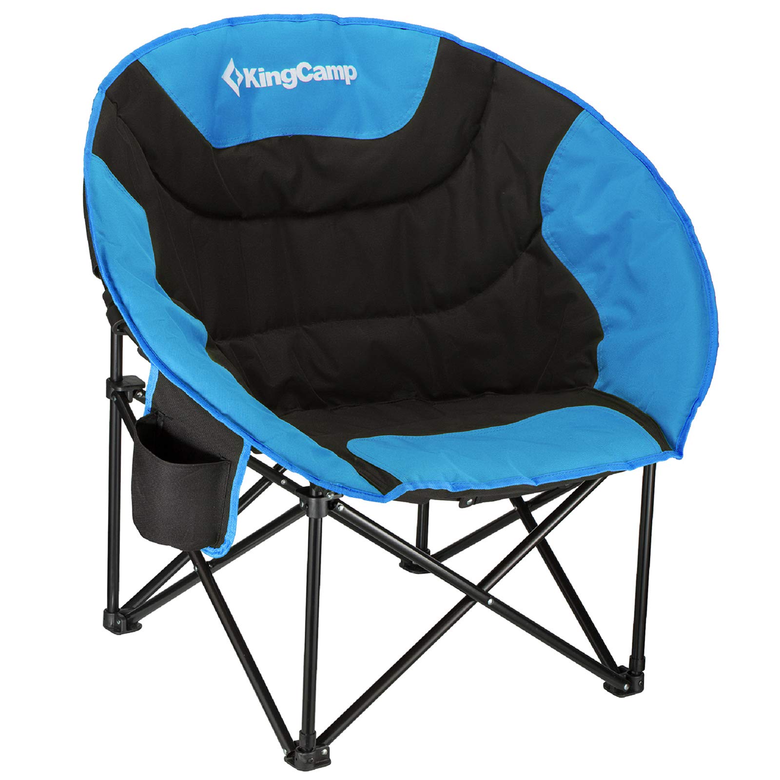 KingCamp Moon Saucer Camping Large Padded Folding Portable Heavy Duty Comfy Sofa Chair Supports 300lbs with Cup Holder and Carry Bag for Lawn Patio Sports, 27. 6" × 33. 5" × 31. 5", Black/RoyalBlue