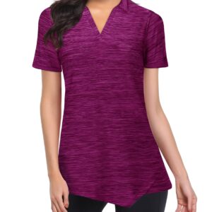 Viracy Womens Golf Apparel, V Neck Yoga Tops Short Sleeve Quick Dry Loose Fit Lightweight Breathable Running Hiking Workout Clothes, Purple-2XL