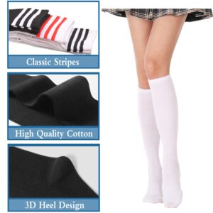 DOOVID Casual Knee High Socks for Women Tube Socks Elasticity Athletic Socks Thin Stripe Knee High Stockings White One Size