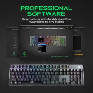 Black Shark Red Switch Mechanical Keyboard, 104 Keys Gaming Keyboard with RGB Backlit Quiet Computer Keyboard, All-Metal Panel, USB Wired Keyboard for PC Windows Mac Gamers