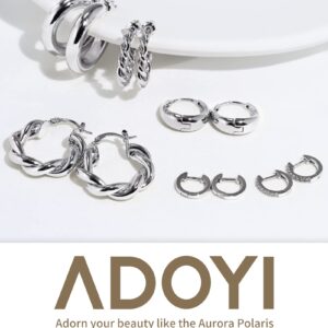 Adoyi Silver Hoop Earrings Set for Women Small Gold Hoops Twisted Huggie Hoop Earrings 14K Plated for Women Gift Lightweight 6 Pairs Ball Earrings