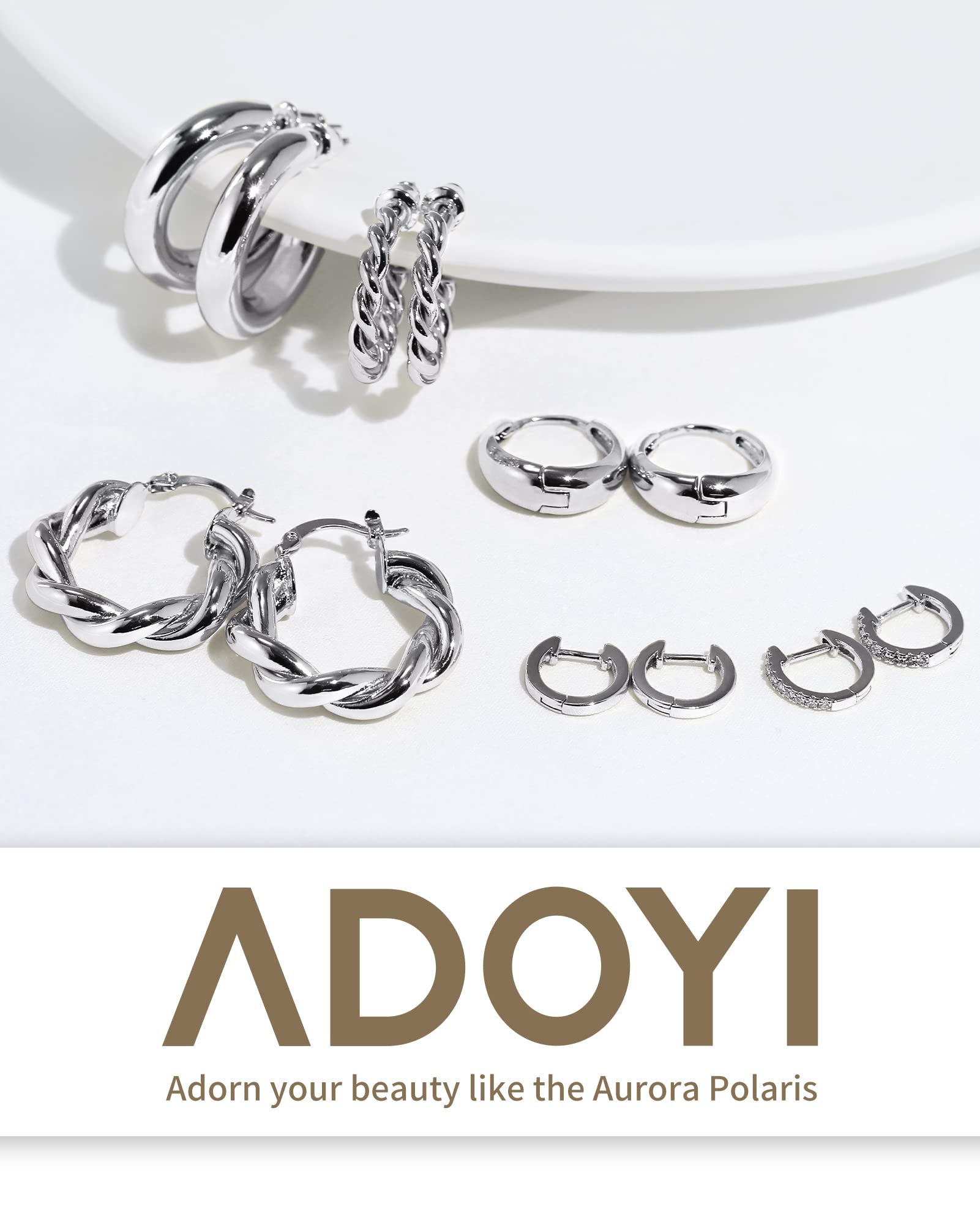 Adoyi Silver Hoop Earrings Set for Women Small Gold Hoops Twisted Huggie Hoop Earrings 14K Plated for Women Gift Lightweight 6 Pairs Ball Earrings