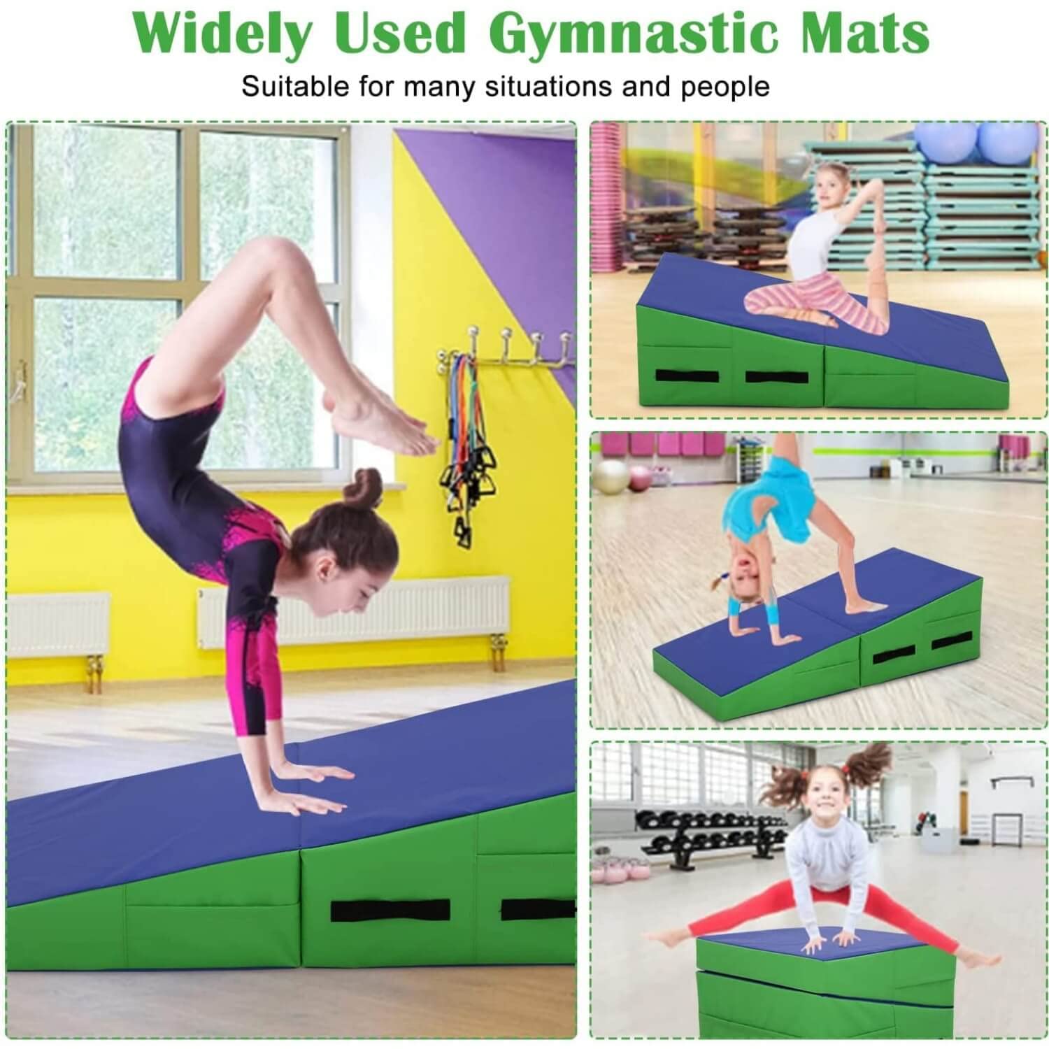 Gymnastics Mat 48x24 Inch Incline Tumbling Mats for Gymnastics for Home, Folding Gymnastics Wedge with Non-Slip Surface& Handles, Indoor/Outdoor Exercise Mat Cheese Wedge Mat for Kid Adults Workout