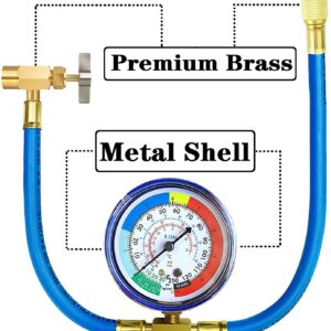 FANOVO R134A Refrigerator Freon Recharge Hose Kit, R134A AC Refrigerant Charging Hose Gauge, Bullet Piercing Valve Hose Refrigerant Can Tap, R134a Self-Sealing Adapter for Home AC Refrigerant System