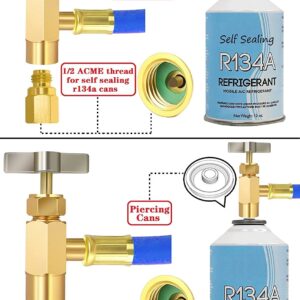 FANOVO R134A Refrigerator Freon Recharge Hose Kit, R134A AC Refrigerant Charging Hose Gauge, Bullet Piercing Valve Hose Refrigerant Can Tap, R134a Self-Sealing Adapter for Home AC Refrigerant System