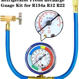 FANOVO R134A Refrigerator Freon Recharge Hose Kit, R134A AC Refrigerant Charging Hose Gauge, Bullet Piercing Valve Hose Refrigerant Can Tap, R134a Self-Sealing Adapter for Home AC Refrigerant System