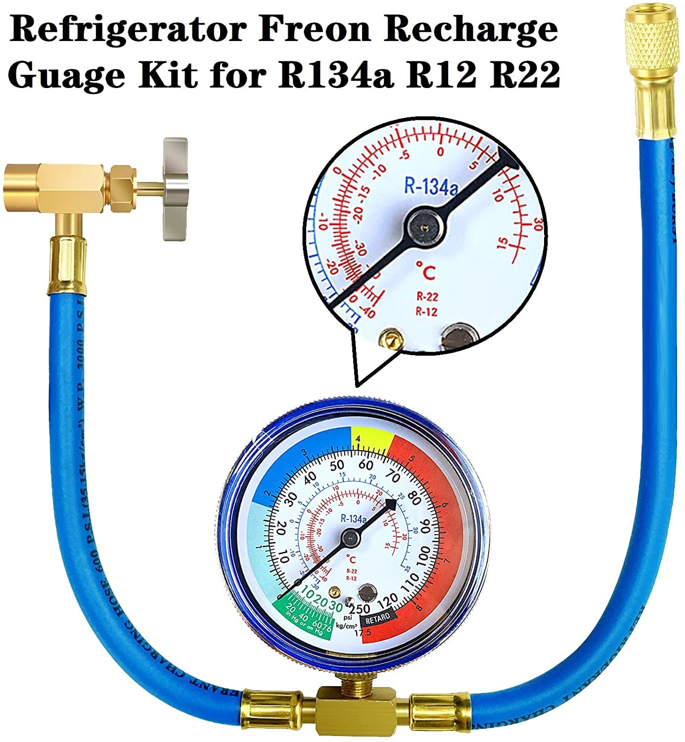 FANOVO R134A Refrigerator Freon Recharge Hose Kit, R134A AC Refrigerant Charging Hose Gauge, Bullet Piercing Valve Hose Refrigerant Can Tap, R134a Self-Sealing Adapter for Home AC Refrigerant System