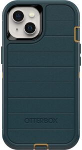 otterbox defender series rugged case for iphone 13 (not mini/pro/pro max) case only - non-retail packaging - hunter green - with microbial defense