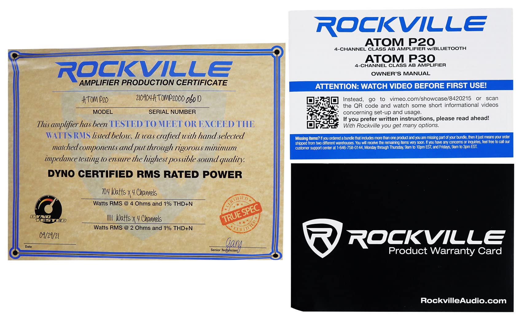 Rockville Atom P20 Marine/ATV/Car Bluetooth Amplifier 1600w Peak/440w RMS 4 Channel w/Volt Meter, Black