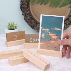 20 Pack Wood Place Card Holders Wooden Table Number Holders Stands Wood Sign Holders Brown Paper Cards for Wedding Ceremony Birthday Party Home Decoration