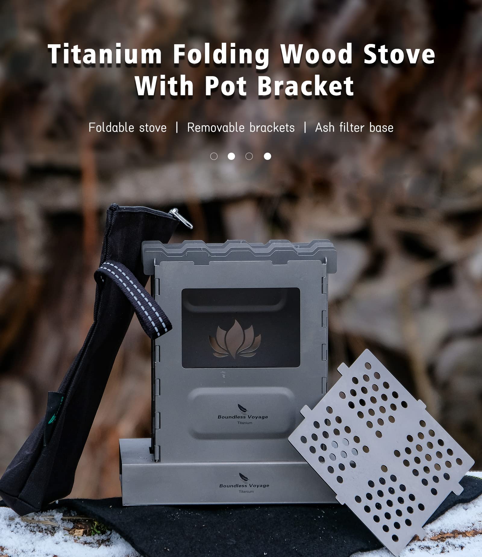 Boundless Voyage Outdoor Titanium Folding Wood Stove With Pot Bracket Foldable Camping Multi-Fuels Stove Portable Collapsible Charcoal Burner Furnace