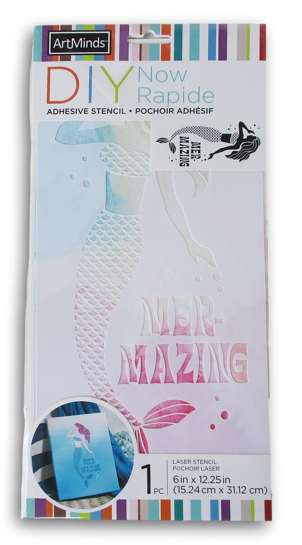 Craft Supply Mermaid Stencil - Adhesive Laser-Cut Reusable Stencil - 12.25 Inches, White