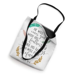 He Will Cover You With His Feathers Psalm 91:4 Scripture Tote Bag