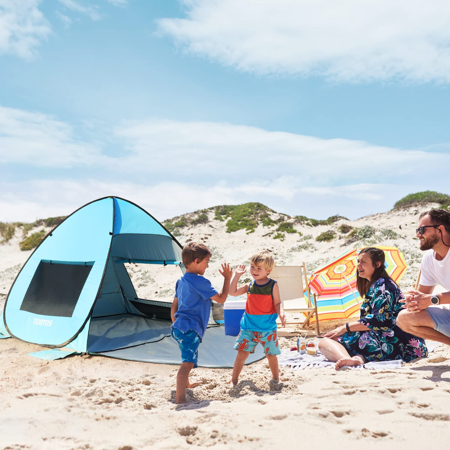 TOBTOS UPF 50+ Pop Up Beach Tent, Beach Umbrella, Automatic Sun Shelter 2-3 People UV Protection Portable Sunshade, Easy Set Up Baby Canopy Cabana, Lightweight with Carry Bag