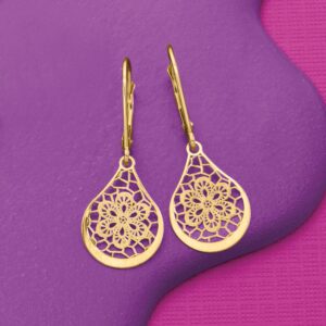 Ross-Simons Italian 14kt Yellow Gold Openwork Floral Lace Teardrop Earrings