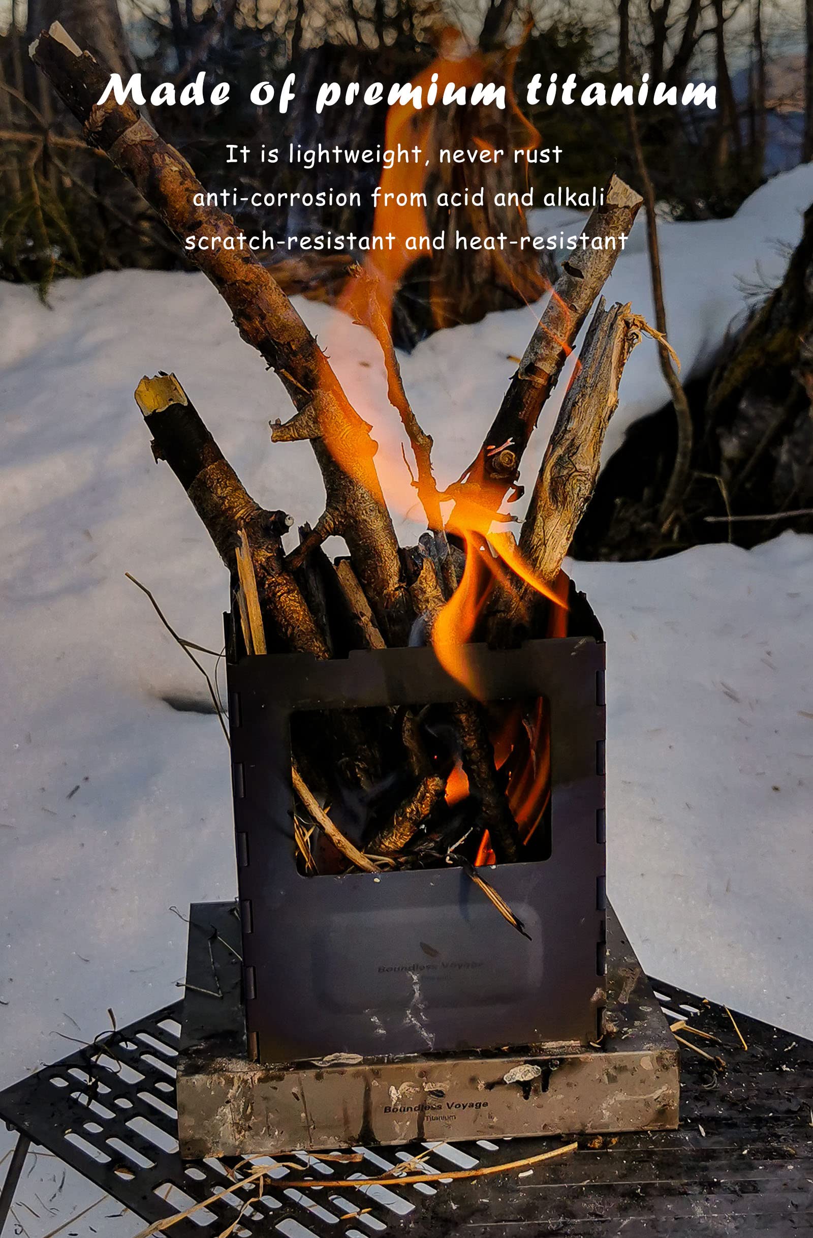 Boundless Voyage Outdoor Titanium Folding Wood Stove With Pot Bracket Foldable Camping Multi-Fuels Stove Portable Collapsible Charcoal Burner Furnace