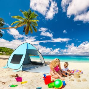 TOBTOS UPF 50+ Pop Up Beach Tent, Beach Umbrella, Automatic Sun Shelter 2-3 People UV Protection Portable Sunshade, Easy Set Up Baby Canopy Cabana, Lightweight with Carry Bag