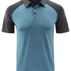 Vetemin Men's Casual Lightweight Quick Dry Athletic Active Sports Outdoors Golf Polo T Shirts Teal Blue/Sonic Charcoal M