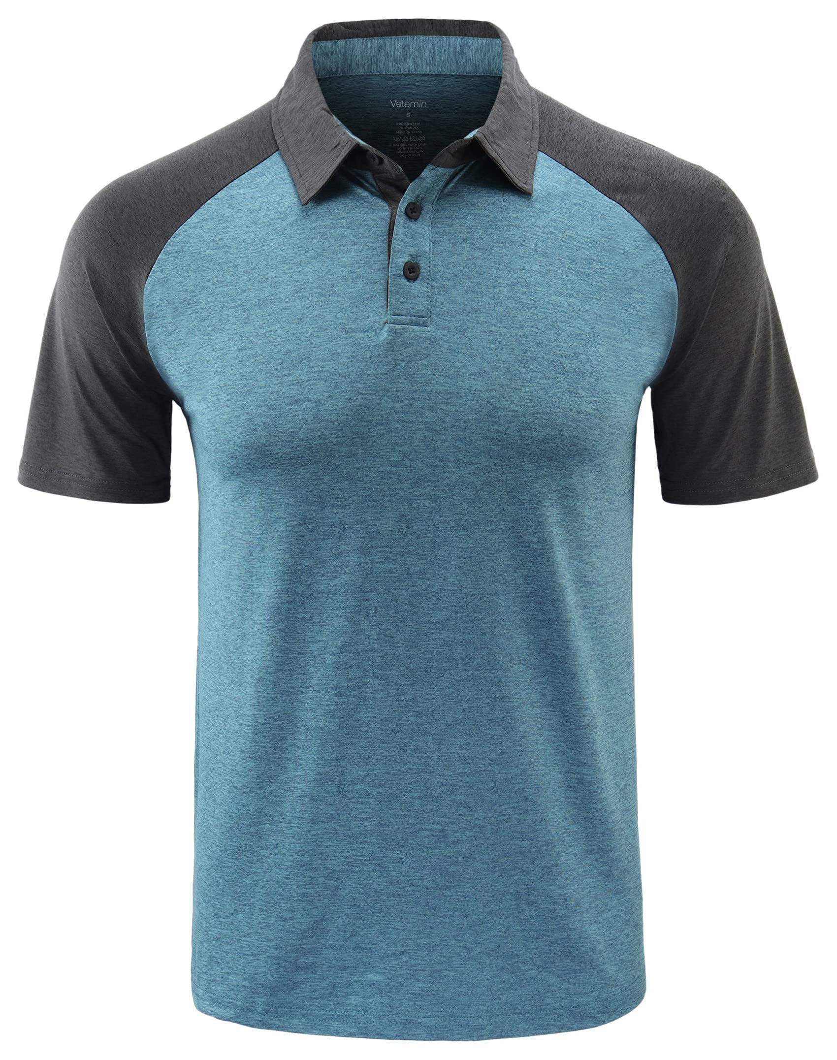 Vetemin Men's Casual Lightweight Quick Dry Athletic Active Sports Outdoors Golf Polo T Shirts Teal Blue/Sonic Charcoal M