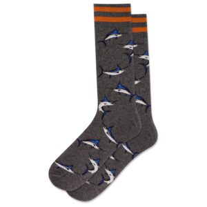 hot sox mens fun animal series crew - 1 pair pack cool & funny novelty gifts socks, marlins (charcoal heather), 6-12 us