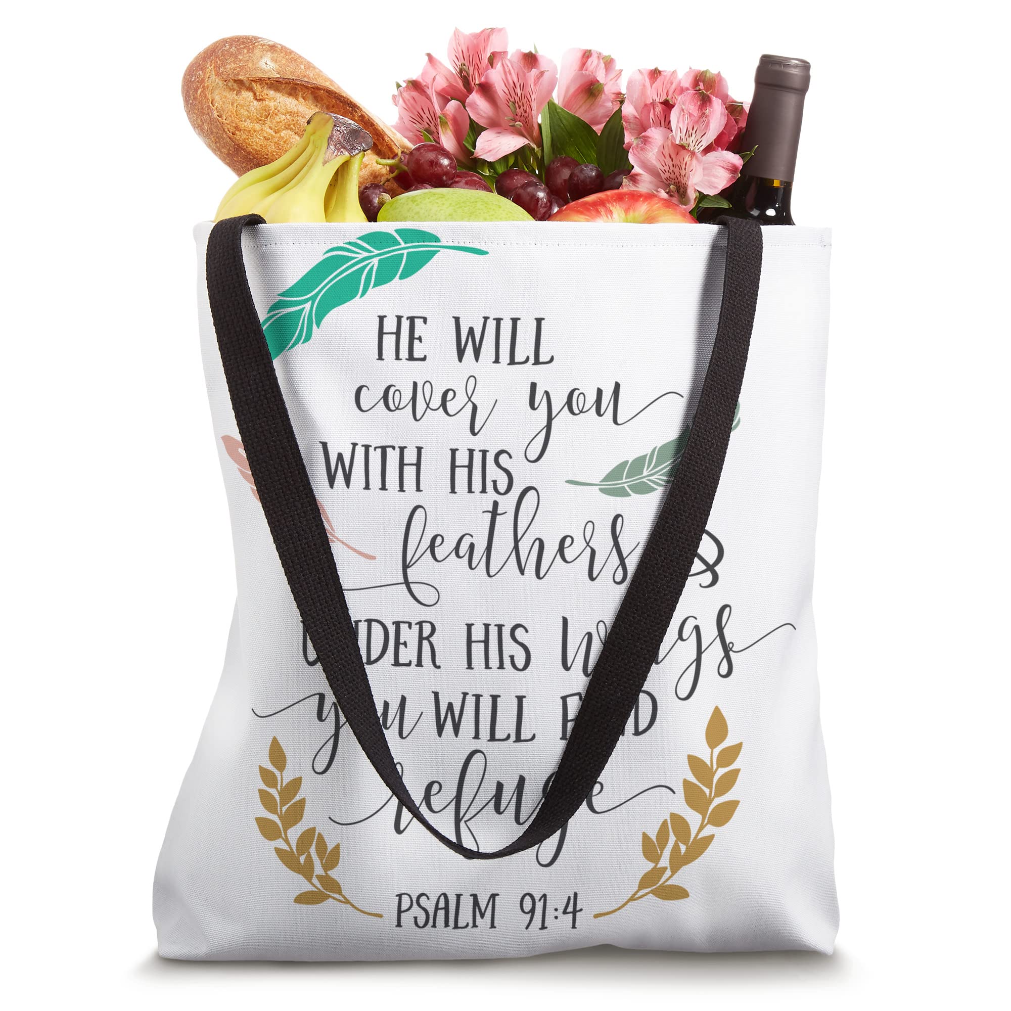 He Will Cover You With His Feathers Psalm 91:4 Scripture Tote Bag