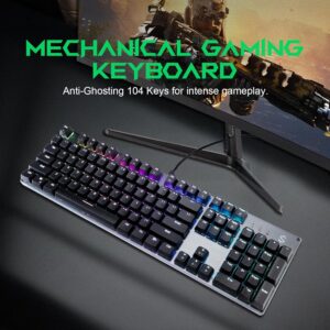 Black Shark Red Switch Mechanical Keyboard, 104 Keys Gaming Keyboard with RGB Backlit Quiet Computer Keyboard, All-Metal Panel, USB Wired Keyboard for PC Windows Mac Gamers