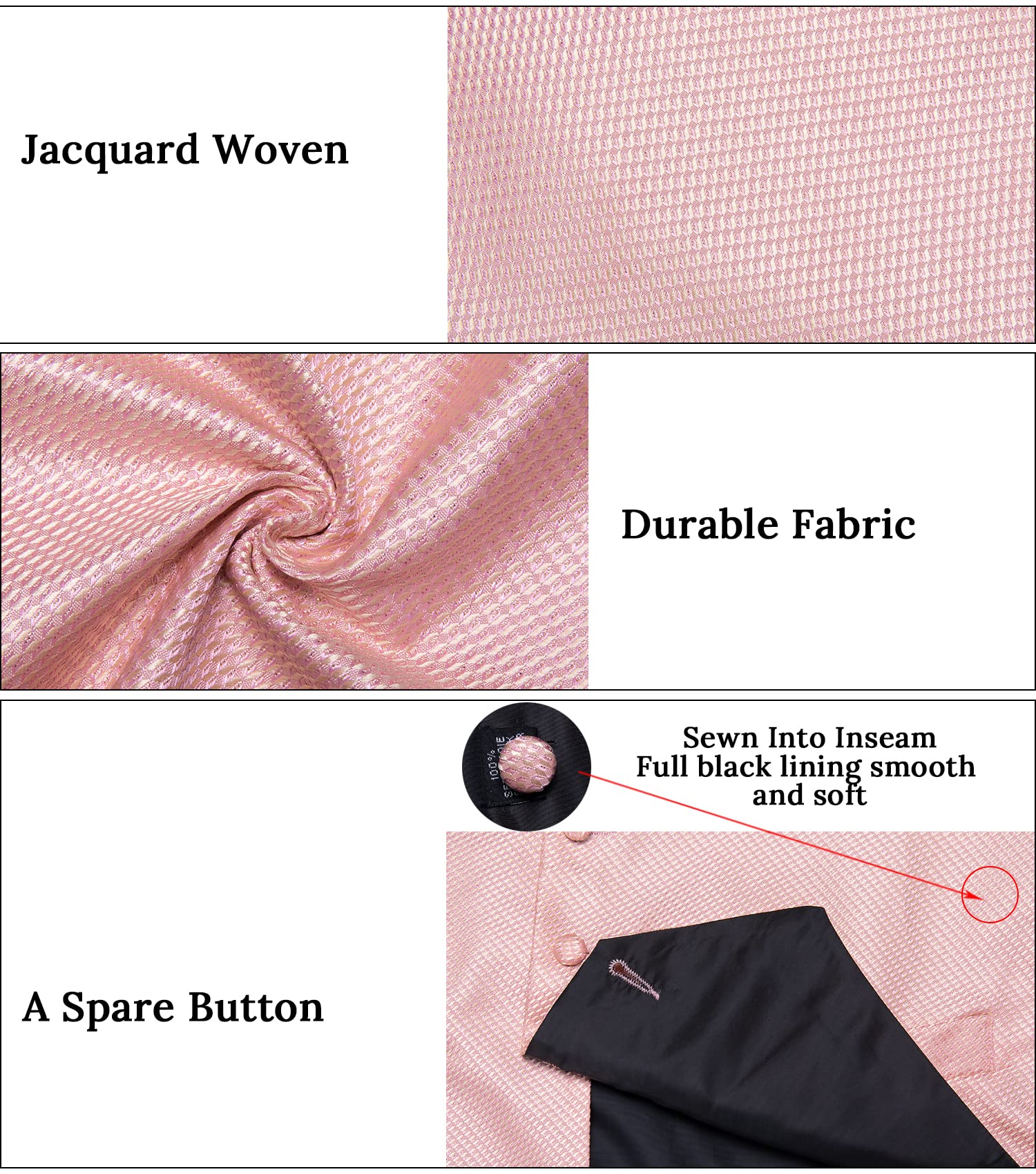 DiBanGu Mens Vest and Tie Set Formal Paisley Waistcoat and Necktie Pocket Square Cufflinks Silk Suit Vest for Tuxedo Wedding, Rose Gold, XX-Large