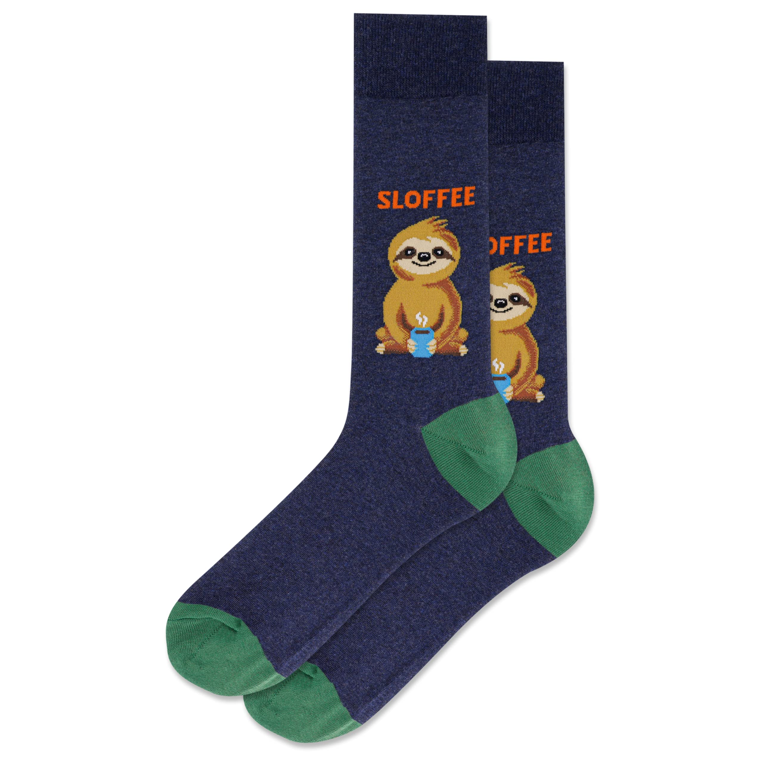 Hot Sox Mens Fun Food And Drink Crew - 1 Pair Pack Cool & Funny Novelty Gifts Socks, Sloffee (Denim Heather), 6-12 US