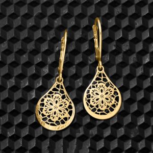 Ross-Simons Italian 14kt Yellow Gold Openwork Floral Lace Teardrop Earrings