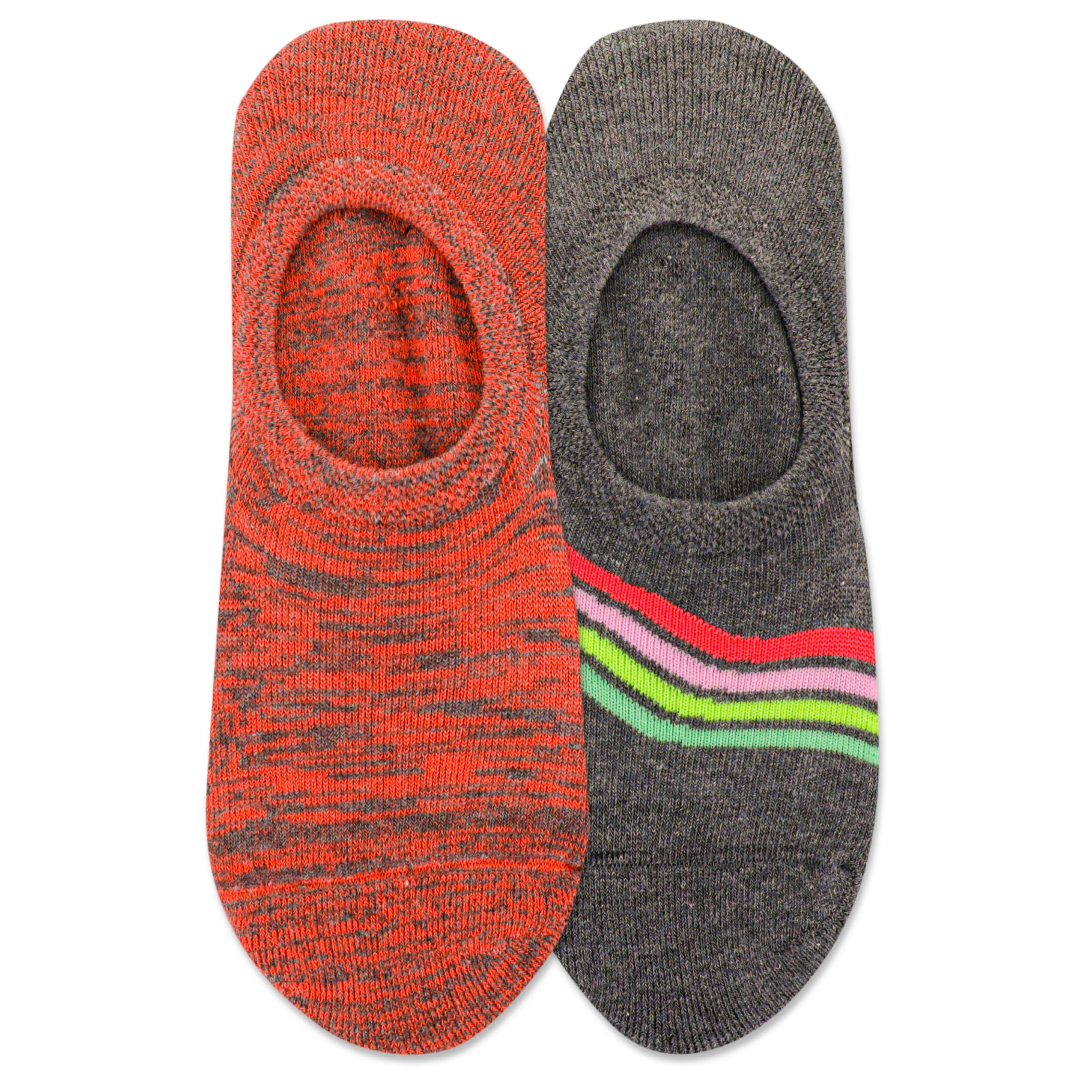 Hot Sox Womens Fun Liner - 2 Pair Pack Cool & Cute Novelty Invisible No Show Gifts Socks, Retro Stripe Liner (Charcoal Heather), 4-10 US