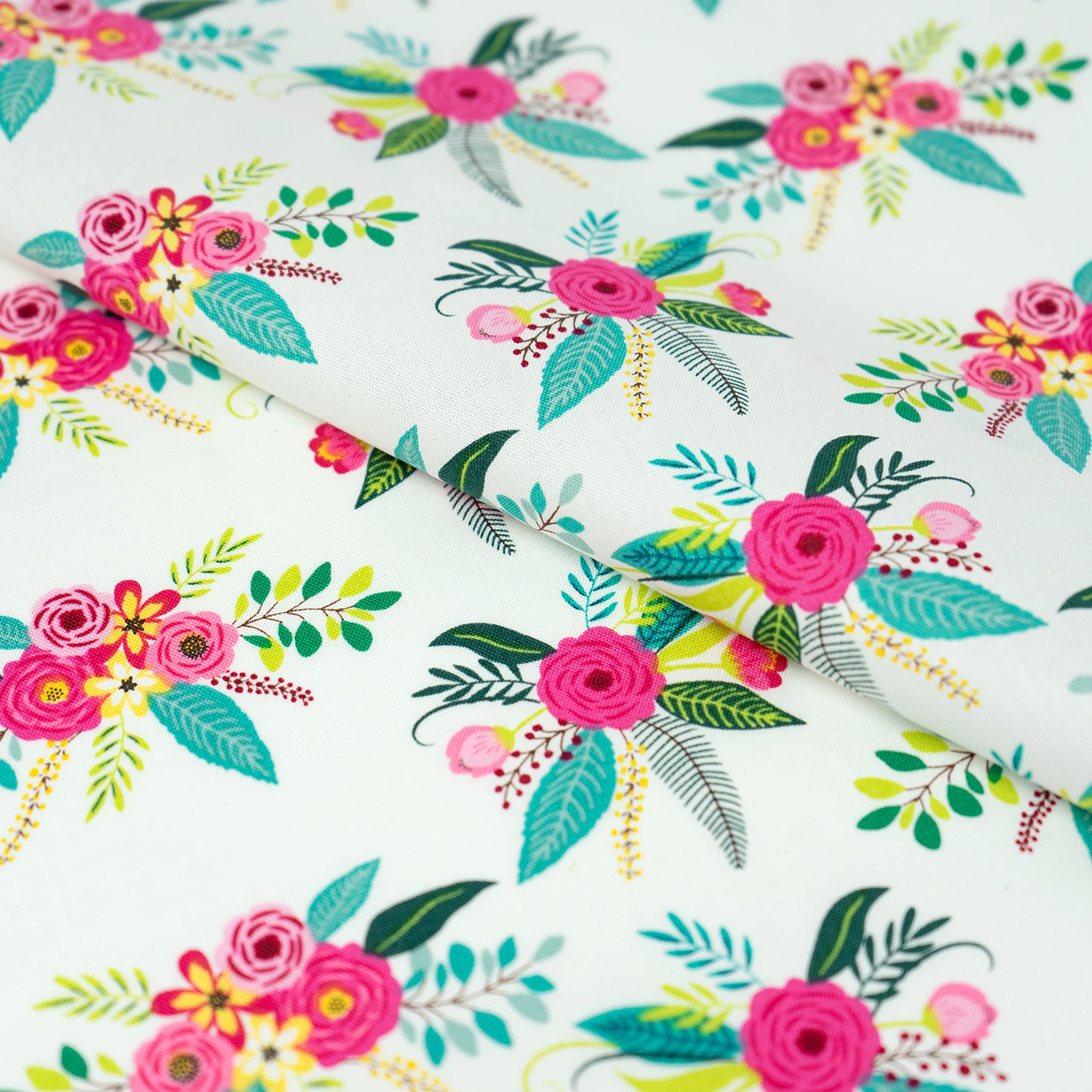 Singer Fabrics, 100% Cotton, Modern Bright Floral White, Cut by The Yard