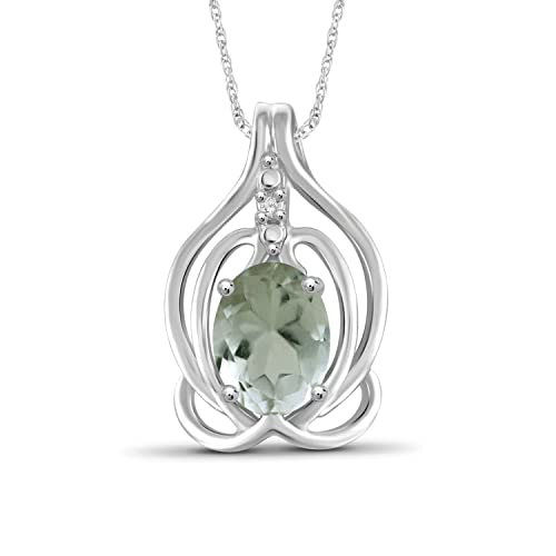 JEWELEXCESS Necklaces for Women – Necklace for Women in Sterling Silver – 1.35 CTW Green Amethyst Necklace Centerpiece, White Diamond Accents – Hypoallergenic Pendant