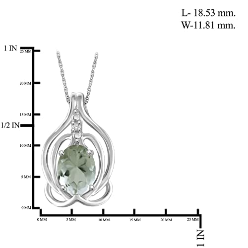 JEWELEXCESS Necklaces for Women – Necklace for Women in Sterling Silver – 1.35 CTW Green Amethyst Necklace Centerpiece, White Diamond Accents – Hypoallergenic Pendant