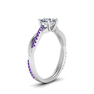 55Carat Choose Your Gemstone 925 Sterling Silver Infinity Twist Diamond Ring Natural Amethyst Heart Shape Purple Color Side Stone Engagement Rings in Size 12 with Pave Setting