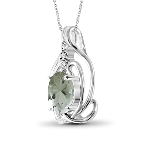 JEWELEXCESS Necklaces for Women – Necklace for Women in Sterling Silver – 1.35 CTW Green Amethyst Necklace Centerpiece, White Diamond Accents – Hypoallergenic Pendant