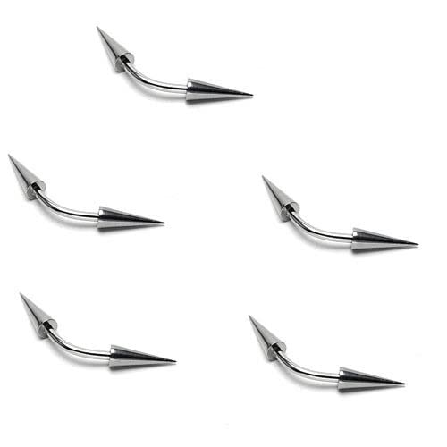 5 Pc 14G 1/2" Surgical Steel Long Spikes End Eyebrow Rings Curved Barbell