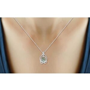 JEWELEXCESS Necklaces for Women – Necklace for Women in Sterling Silver – 1.35 CTW Green Amethyst Necklace Centerpiece, White Diamond Accents – Hypoallergenic Pendant