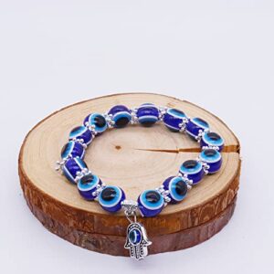 CJIAYUJEW 3pcs Evil Eye Bracelet Chakra Crystal Bracelets Set,Evil Eye Hamsa Blue Beaded Charm Stretch Bracelet for Protection and Blessing (Blue, Zinc Alloy)