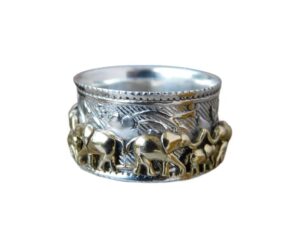 spinner ring, elephant design spinner band ring, 925 sterling silver, handmade silver band elephant spinner ring, thumb ring, worry ring for animal spinning men women, by tejika (11)