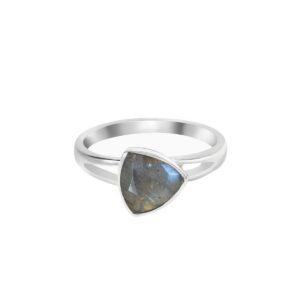 YoTreasure Natural Trillion Shape Labradorite Ring 925 Sterling Silver Jewelry