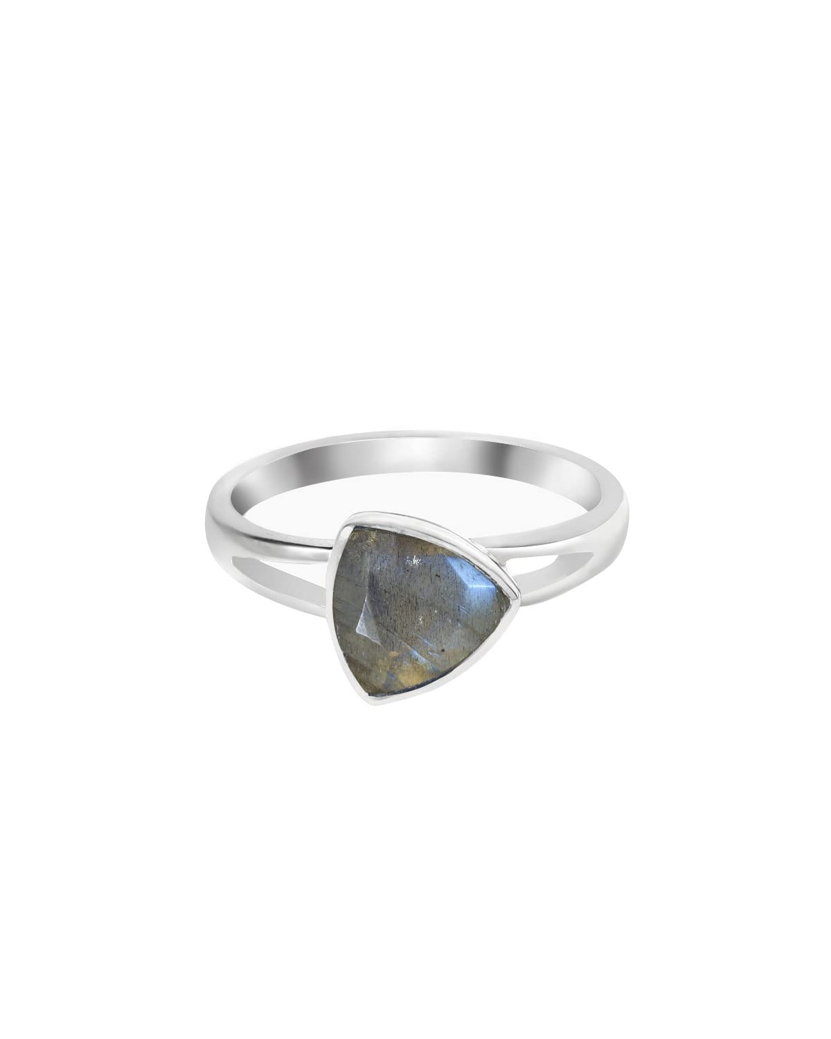 YoTreasure Natural Trillion Shape Labradorite Ring 925 Sterling Silver Jewelry