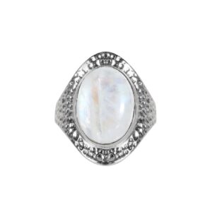 YoTreasure Rainbow Moonstone 925 Sterling Silver Hammered Bold Ring