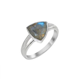 YoTreasure Natural Trillion Shape Labradorite Ring 925 Sterling Silver Jewelry