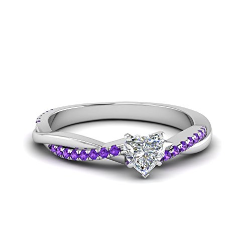 55Carat Choose Your Gemstone 925 Sterling Silver Infinity Twist Diamond Ring Natural Amethyst Heart Shape Purple Color Side Stone Engagement Rings in Size 12 with Pave Setting