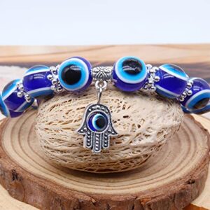 CJIAYUJEW 3pcs Evil Eye Bracelet Chakra Crystal Bracelets Set,Evil Eye Hamsa Blue Beaded Charm Stretch Bracelet for Protection and Blessing (Blue, Zinc Alloy)