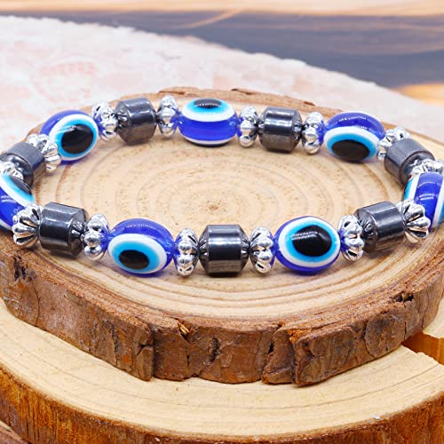 CJIAYUJEW 3pcs Evil Eye Bracelet Chakra Crystal Bracelets Set,Evil Eye Hamsa Blue Beaded Charm Stretch Bracelet for Protection and Blessing (Blue, Zinc Alloy)