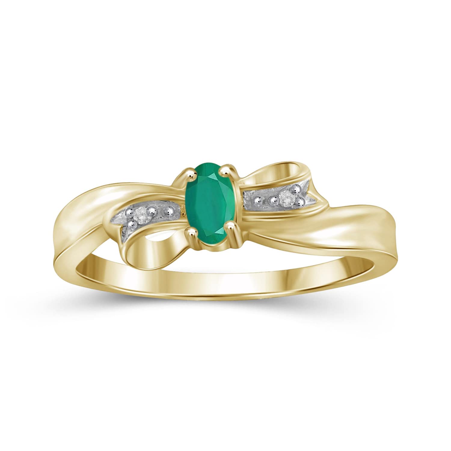 JEWELEXCESS 0.23 CTW Emerald & Accent White Diamonds Ring in 14K Gold Over Silver