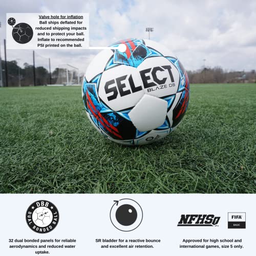 Select Blaze DB V22 Soccer Ball, White/Red/Blue, Size 5