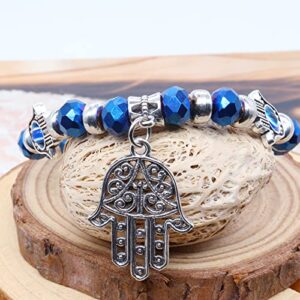 CJIAYUJEW 3pcs Evil Eye Bracelet Chakra Crystal Bracelets Set,Evil Eye Hamsa Blue Beaded Charm Stretch Bracelet for Protection and Blessing (Blue, Zinc Alloy)