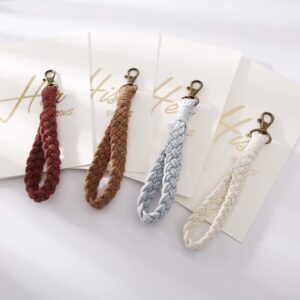 2 Pcs Boho Macrame Keychain Bracelet Handmade Wristlet Keychain Keyring Holder Wrist Lanyard for Women(2)